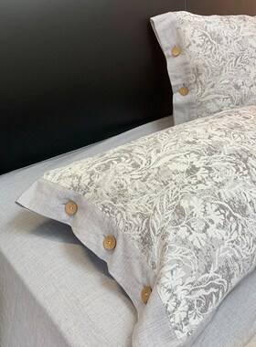 法式田园风双层纱大提花四件套全棉纯棉纽扣款被套1.8m床上用品