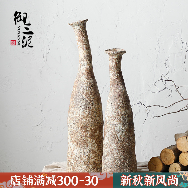 复古茶室禅意花盆手工歪脖粗陶花器创意陶罐陶艺干花花瓶民宿文艺