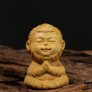 黄杨木雕实木把件雕刻居家工艺饰品卡通摆件孙悟空坐禅静心小灵猴