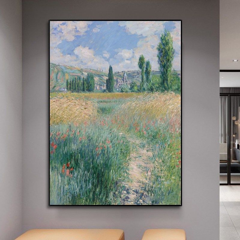 纯手绘油画莫奈圣马丁小路花卉风景印象画玄关客厅装饰画手工挂画