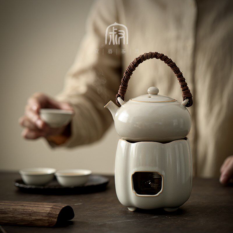寂艺酒精加热煮茶炉中式陶瓷藤把手煮茶壶家用茶室煮茶器温酒器