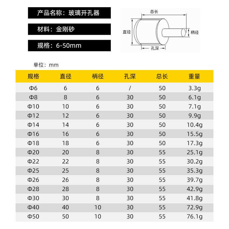 保拉金刚石开孔器15件套6-50mm瓷砖打孔金刚砂石全陶瓷大理石玻璃