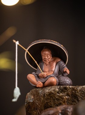 新中式禅意陶瓷摆件创意姜太公钓鱼茶漏架线香插茶宠家居摆件装饰