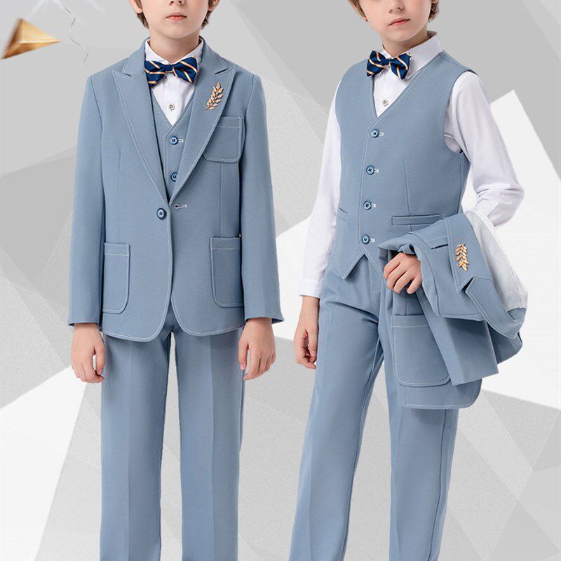 儿童西装婚礼花童礼服男童钢琴走秀主持人演出服加绒男孩西服套装