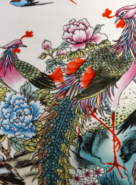 景德镇陶瓷器粉彩仿古中式百鸟朝凤落地玄关花瓶家居客厅工艺摆件
