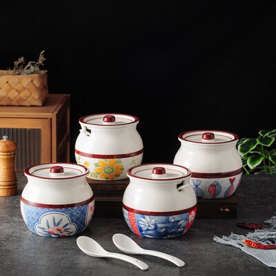 冠宇带盖猪油罐家用陶瓷耐高温荤油罐子辣椒油专用罐厨房调味瓶罐