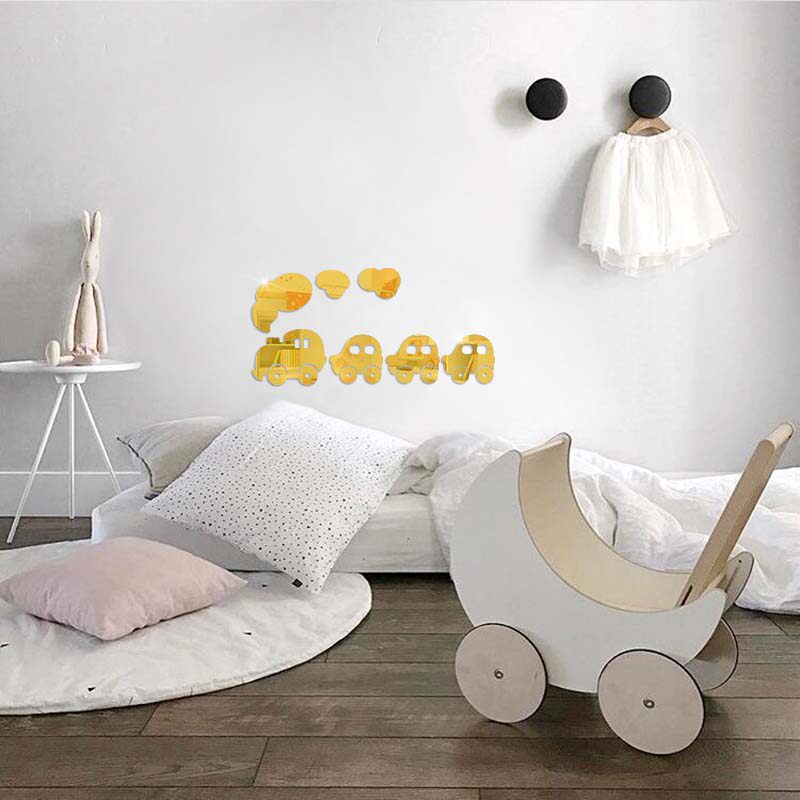 3D立体亚克力墙贴火车云镜面贴幼儿园儿童房卧室卡通装饰镜子墙贴