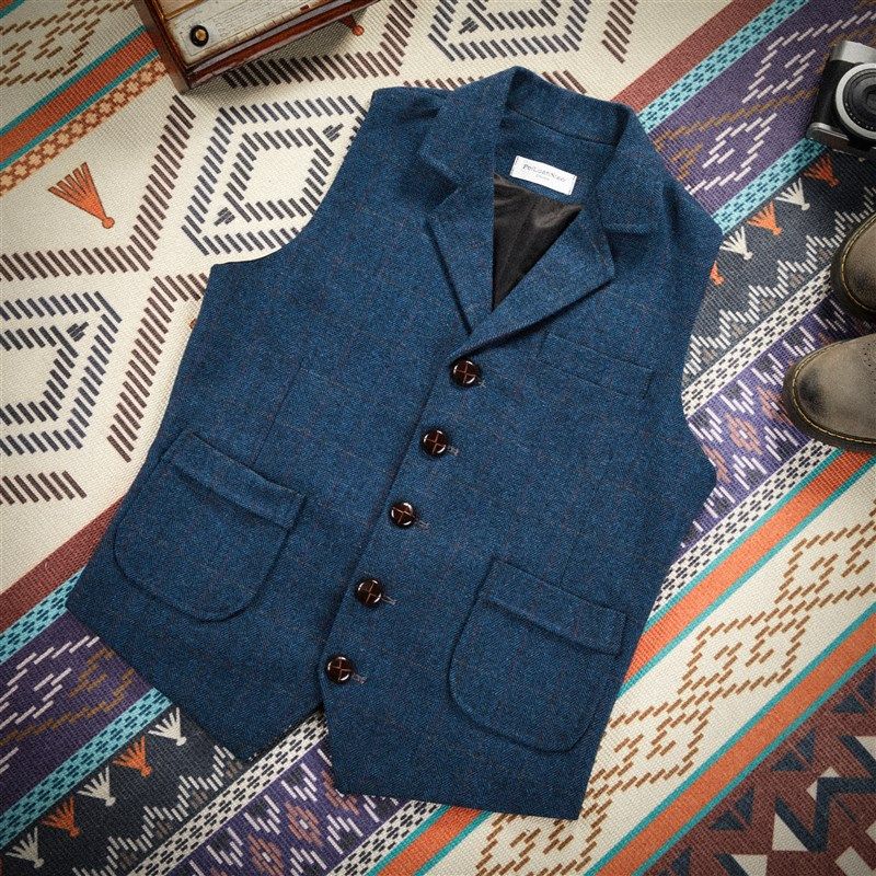 欧美咔叽风复古羊毛人字纹呢子马甲 秋冬款加厚羊毛男士西装马甲