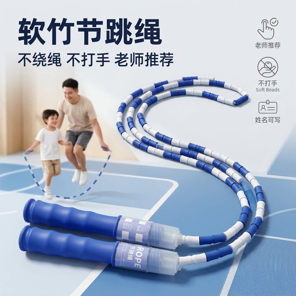 蓝致儿童初学不打结竹节跳绳