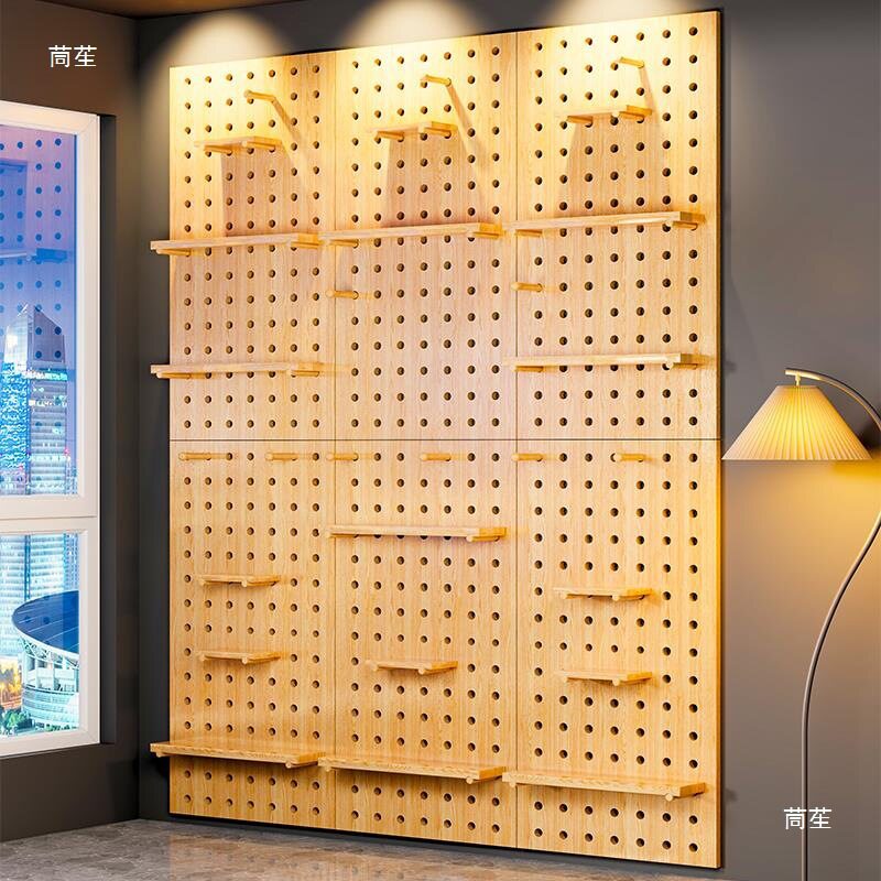 入户客厅装饰板缝纫机线架壁挂式实木洞洞板家用手办展示架图片