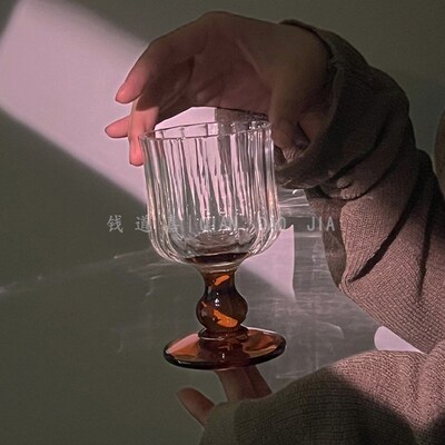 vintage中古酒杯玻璃杯子高颜值家用氛围感高脚杯香槟杯葡萄酒杯
