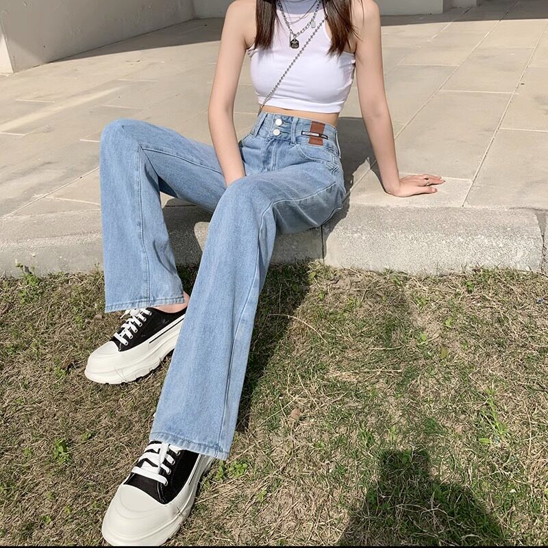浅色垂感直筒牛仔裤女2025春秋新款高腰显瘦拖地宽松窄版阔腿裤子