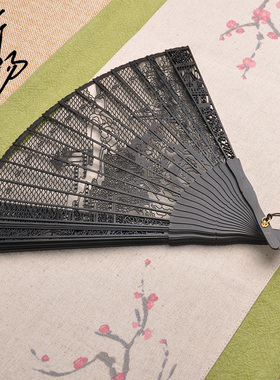 黑檀木古典复古礼盒镂空檀香木质中国风折扇古风工艺礼品桌面摆件