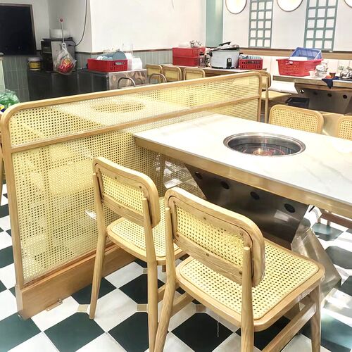 商用餐厅玻璃屏风沙发卡座矮隔断酒吧火锅店半墙藤编中式木纹围栏
