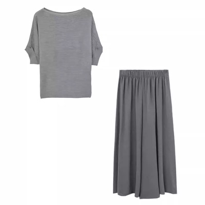 【玉米专享】薄款蝙蝠短袖冰丝上衣加半身裙子套装4011