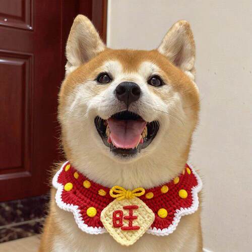 新年狗狗围脖小狗口水巾小配饰猫咪围脖宠物围巾编织围兜过年装扮