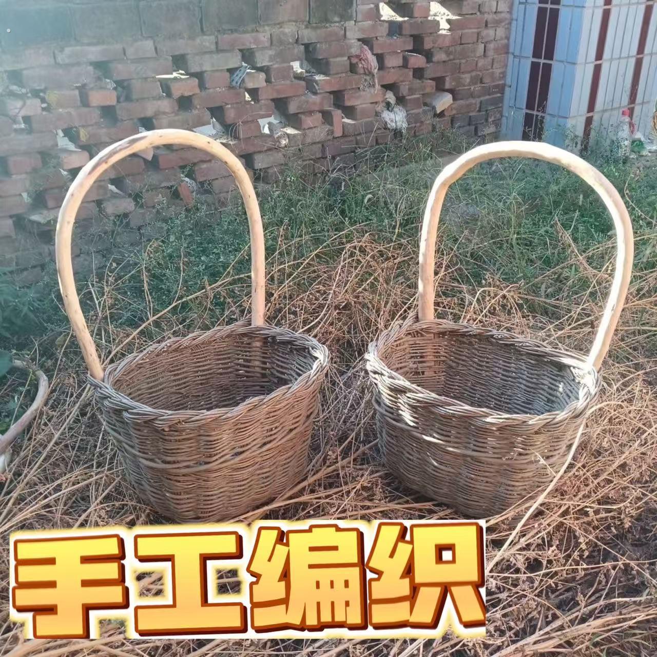 农村荆条手工编织家用田园农用捡粪筐户外装草筐赠手套