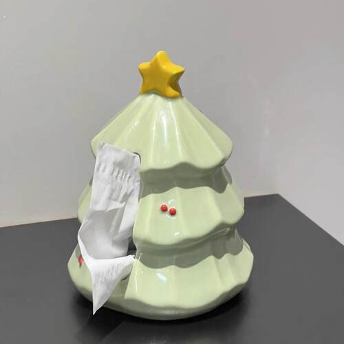 可爱圣诞树纸巾盒家用客厅陶瓷高级感高颜值轻奢创意抽纸餐巾盒