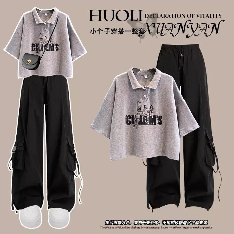 女童夏季套装2025新款12岁13中大童学生洋气时髦polo衫短袖工装裤