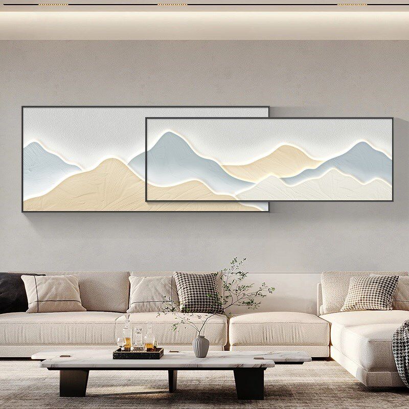 大气轻奢客厅装饰画背有靠山壁画奶油风高级感沙发背景墙山水挂画