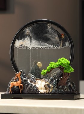 福鹿山水流沙画摆件客厅家居玄关装饰品创意电视柜办公室乔迁礼物