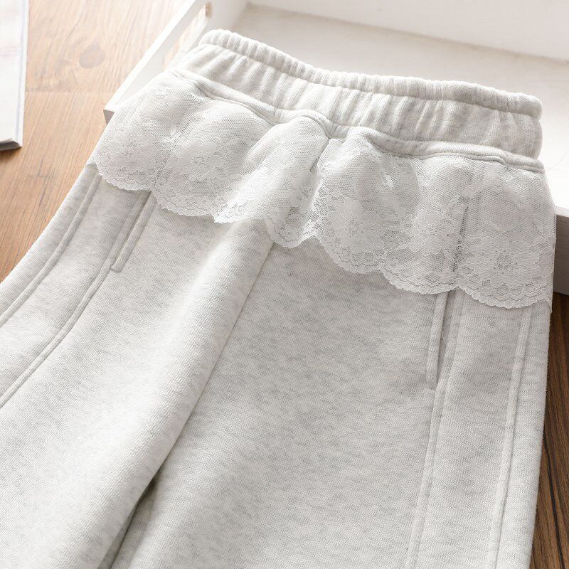 女童洋气拼接蕾丝腰直筒休闲裤2025春季新款儿童百搭开叉阔腿卫裤