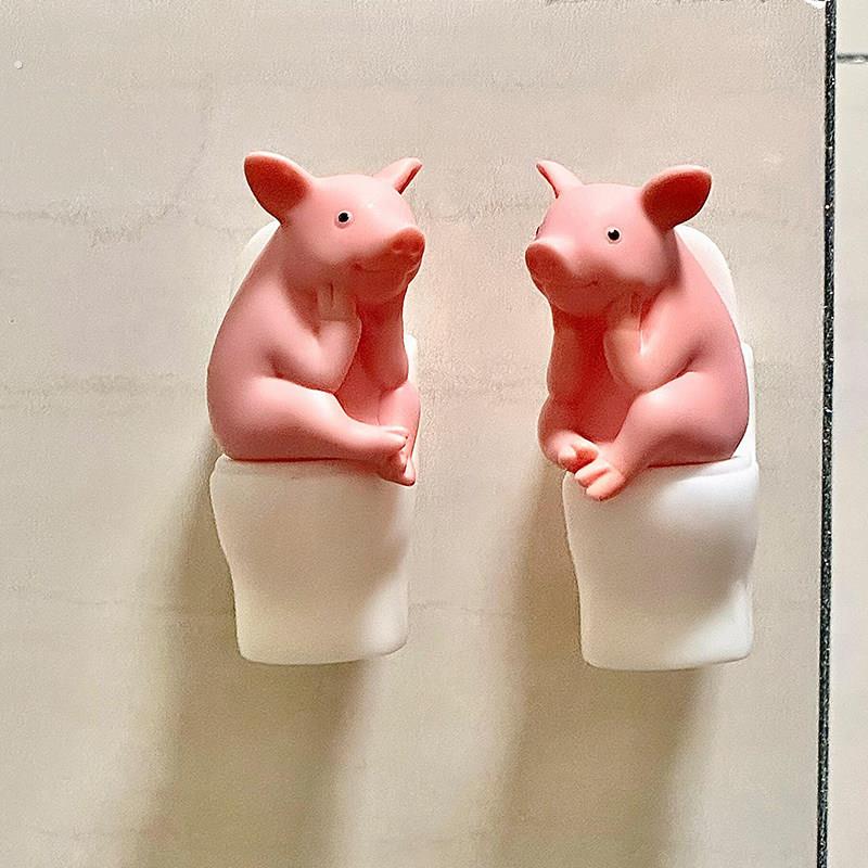厕所新搭子~马桶沉思小猪摆件墙上卫生间装饰品稀奇古怪拉屎陪宠
