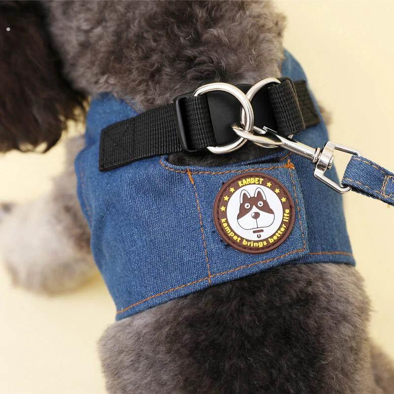 2025宠物犬胸背带牛仔风格牵引绳可爱小狗链子布料狗狗用品