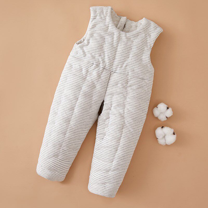 天然纯棉花手工缝制背带裤儿童保暖家居服秋冬季男女宝宝加厚棉裤