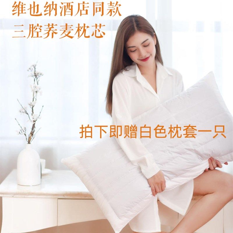 维也纳酒店枕头三腔荞麦壳枕芯花草成大人赠白枕套白色床品北欧风