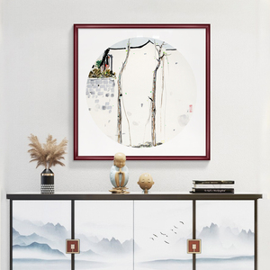 吴冠中水墨画新中式进门玄关装饰画斗方餐厅饭店民宿挂画堂前燕