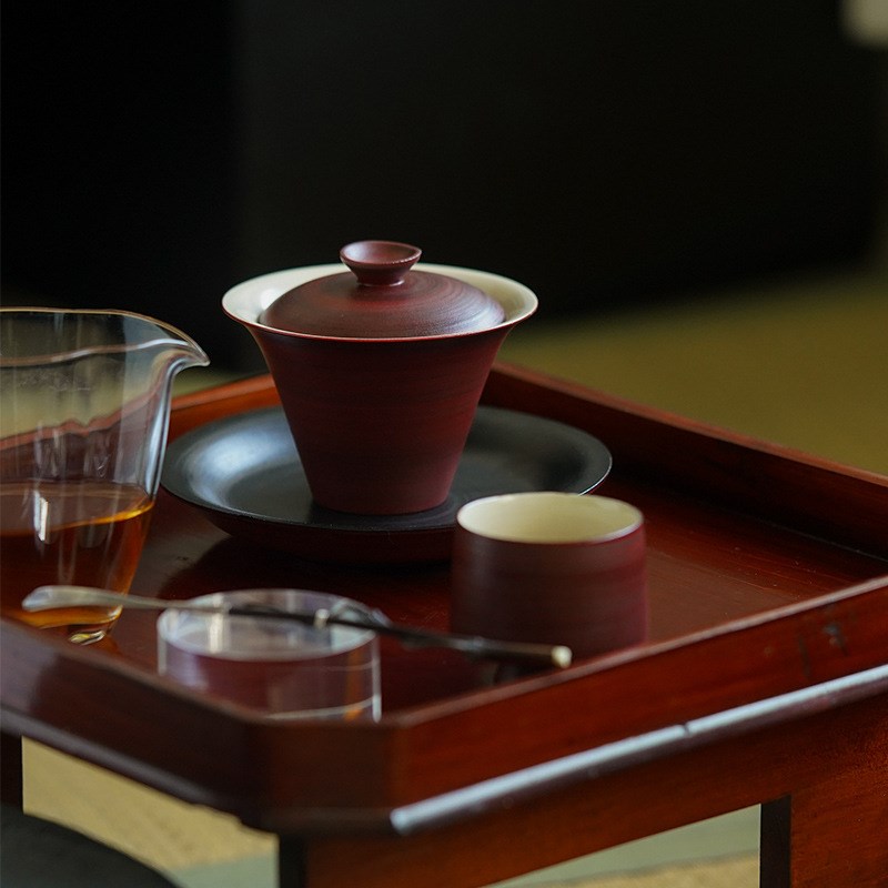 山楂红粉引手工粗陶盖碗日式复古泡茶碗家用功夫茶具茶杯茶碗新品