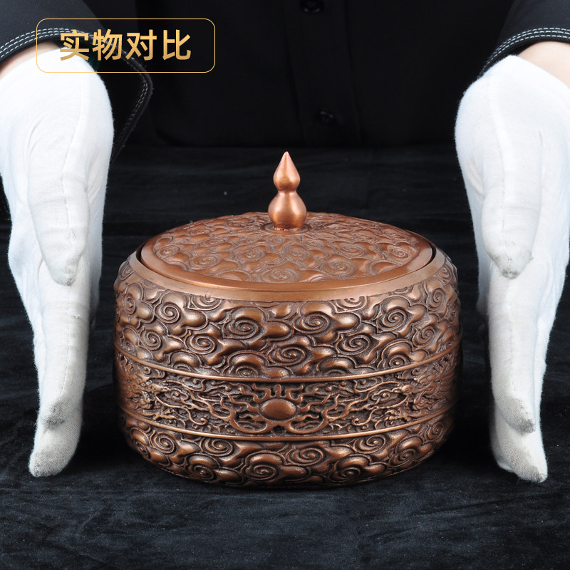 紫铜龙游天下香盒线香焚香器香薰炉香粉罐香粉盒香道用具沉香罐