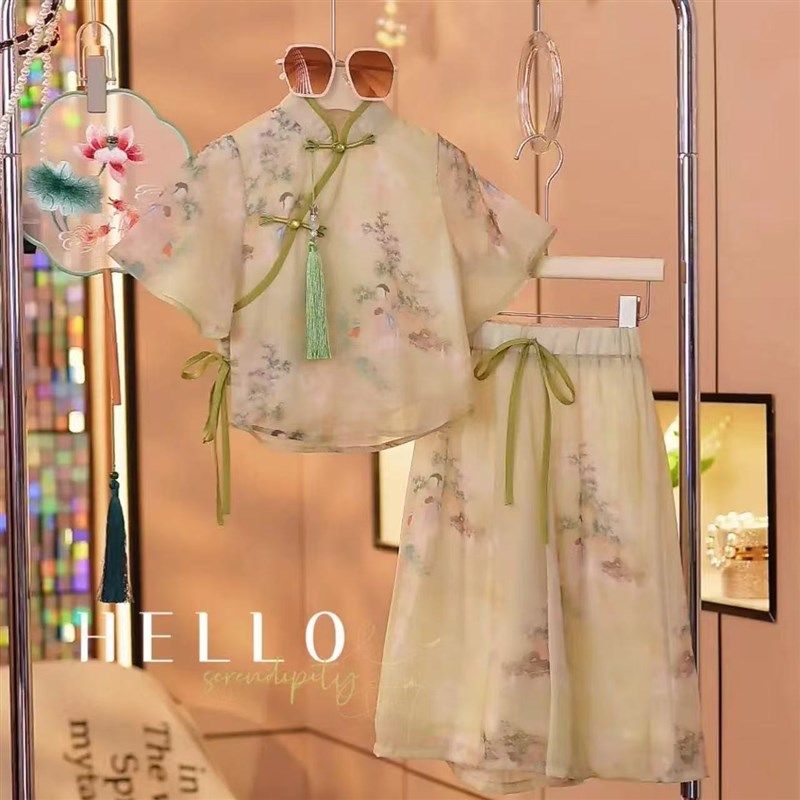 汉服女童新款国风套装薄款2025新款夏季古装中大童女孩唐装短袖