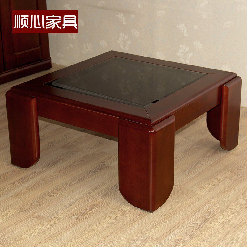 顺心家具中式水曲柳方茶几茶几桌沙发边几客厅琥珀红家用实木茶几
