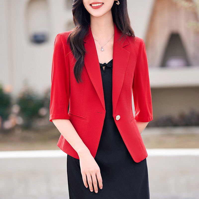 白色小西装外套女夏季薄款七分袖2024新款气质高级感修身大码西服