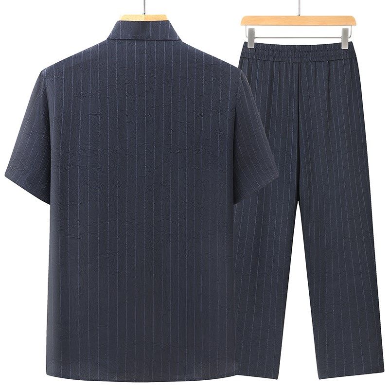 夏季短袖套装中老年唐装男50岁60爸爸夏装父亲两件套爷爷衣服衬衫