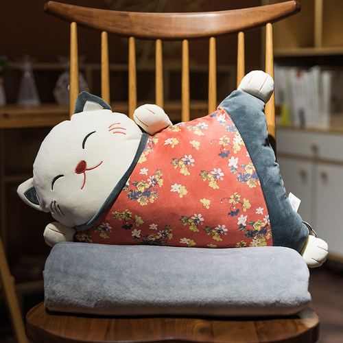 招财猫抱枕被子两用办公室汽车护腰靠垫车载靠枕腰枕午睡神器可爱