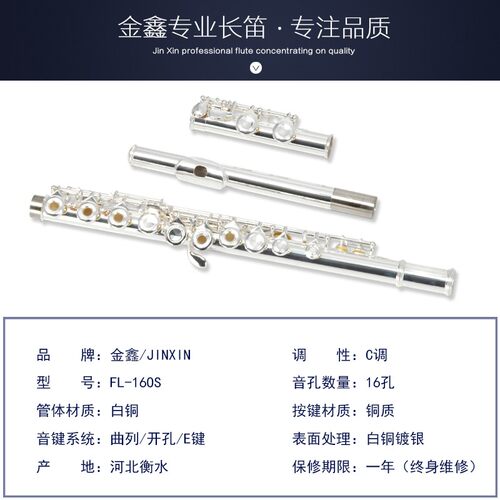 16孔E键C调长笛开孔闭孔两用铜制镀银专业演奏级乐器笛子带便携包