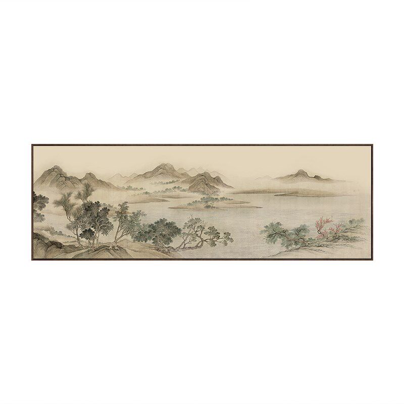 湖山春暖图挂画新中式客厅沙发靠山壁画茶室背景墙横幅水墨国画框