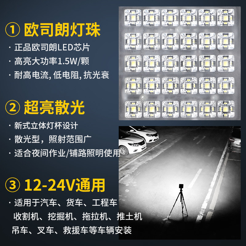 汽车射灯12伏挖机大臂灯叉车灯大灯led龙工杭叉铲车灯24v超亮散光