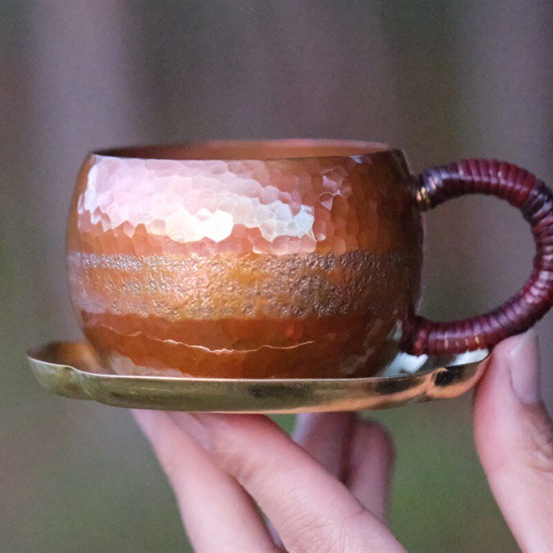 手工迷你小水杯 紫铜烤色可爱咖啡杯 红铜80cc茶杯 黄铜复古杯垫