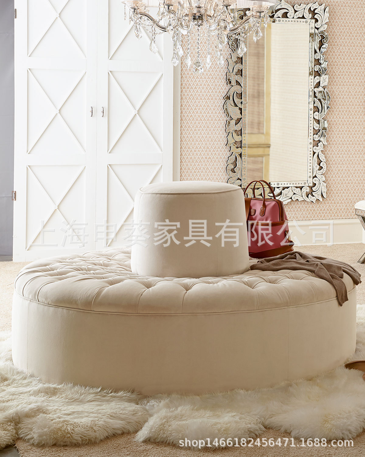 美式现代圆形休息凳商场超市衣帽店时尚休闲换鞋凳子摄影店装饰凳