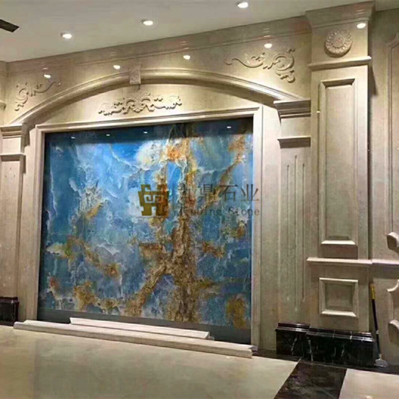 金蓝玉天然大理石背景墙拼画 地面家私餐桌茶几电视柜洗手台面板