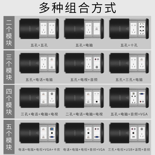 森尔黑色不锈钢防水平推式五孔滑盖地插电脑电话usb地板地面插座