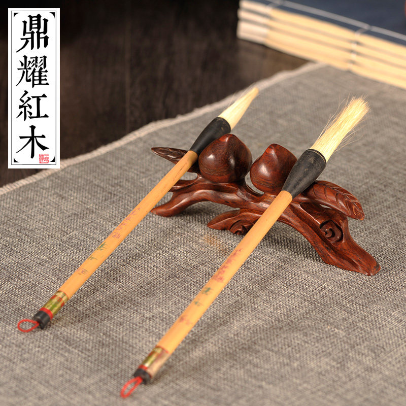 红酸枝根雕笔搁镇纸镇尺书实心实木毛笔山笔架古典创意文房四宝