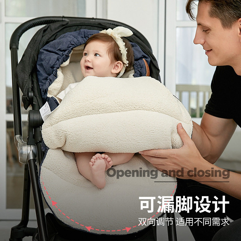 婴儿睡袋秋冬季羊羔绒加厚款保暖宝宝防踢包被推车脚套外出防风罩