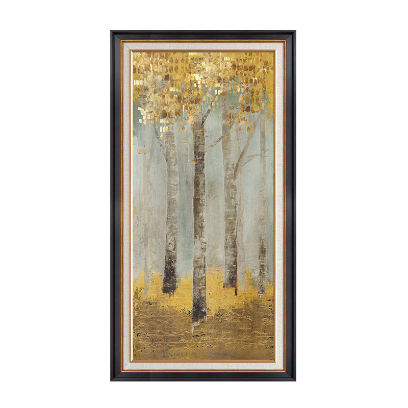hh美式风格装饰画背景墙挂画玄关画发财树竖版走廊过道墙画金色树
