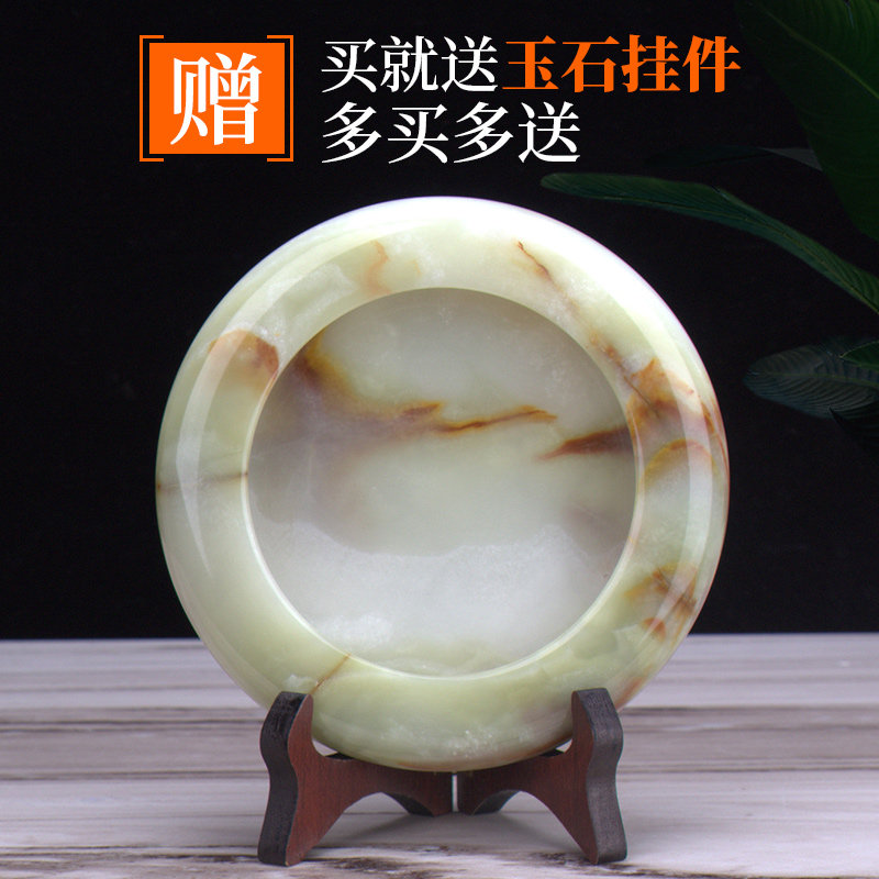 家用玉石烟灰缸包邮客厅石材简约烟缸摆件办公室石头创意装饰礼品