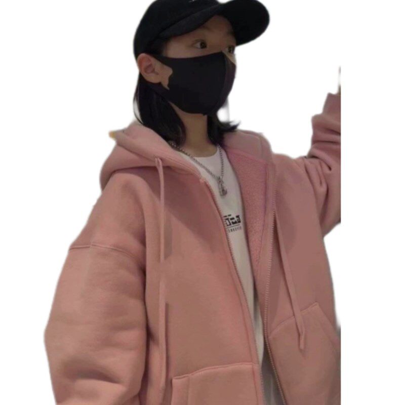 波拉韩国童装男女童加绒连帽开衫卫衣2024秋冬季新款儿童加厚外套